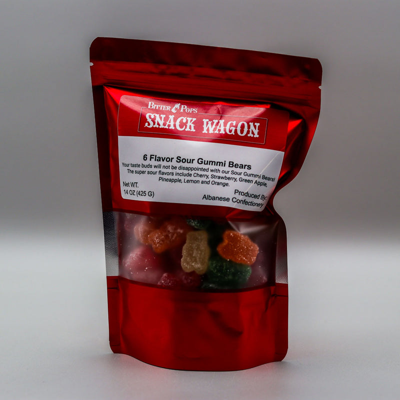 Bitter Pops Snack Wagon 6 Flavor Sour Gummi Bears 14 OZ