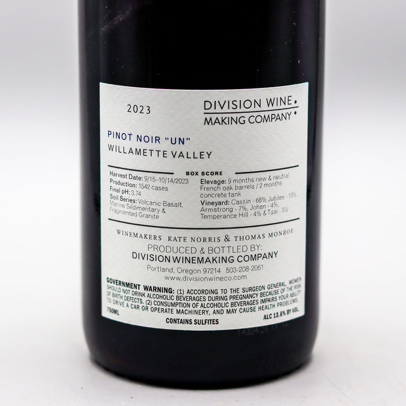 Division Wine Pinot Noir "Un" Willamette Valley Oregon 750ml