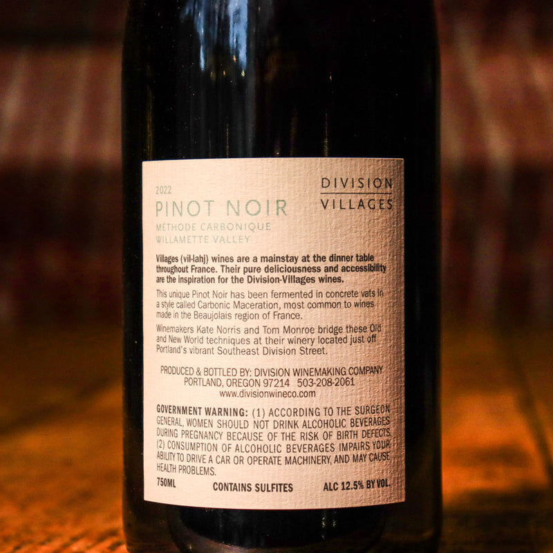 Division Wine Method Carbonique Pinot Noir Willamette Valley Oregon 750ml
