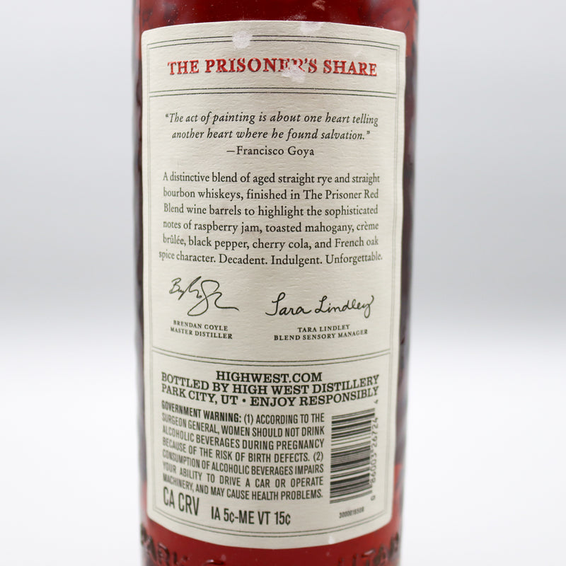 High West The Prisoner's Share Whiskey 750ml.
