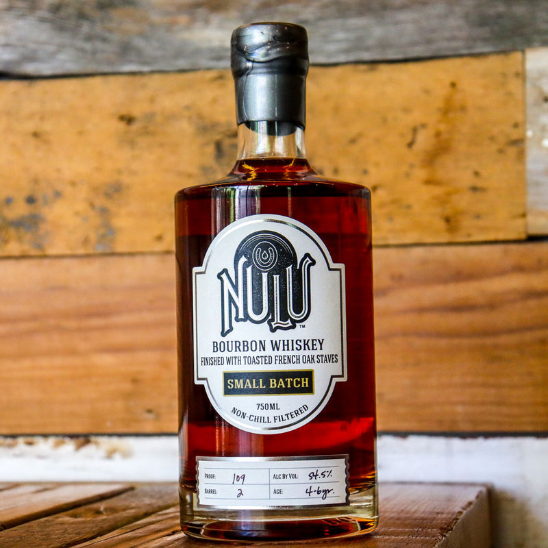Nulu Small Batch Bourbon Whiskey Toasted French Oak Staves 750ml.