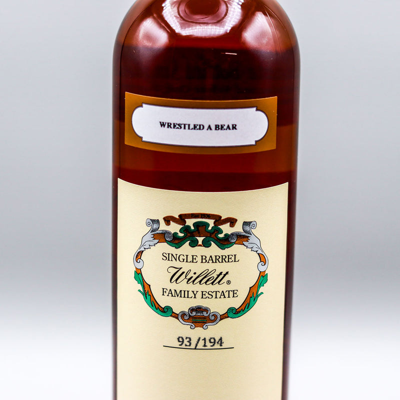 Willett "Wrestled A Bear" 7 Year Rye Whiskey 750ml.