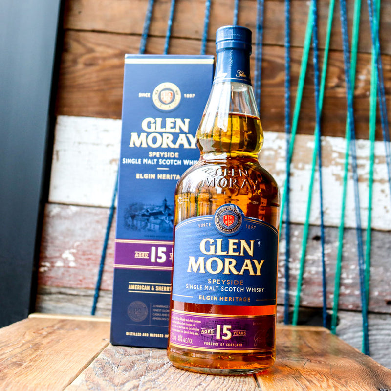 Glen Moray Speyside Single Malt Scotch Whisky 15 Year 750ml.