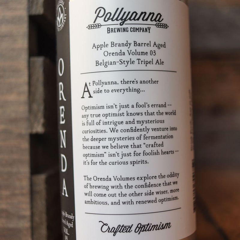 Pollyanna Apple Brandy Barrel Aged Orenda Volume 3 Belgian Style Triple Ale16 FL. OZ. Can