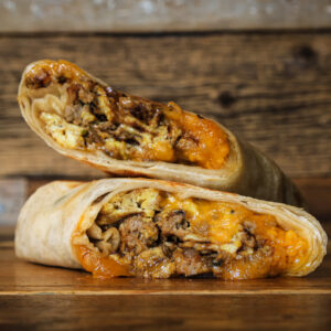 sausage egg and cheese breakfast burrito square